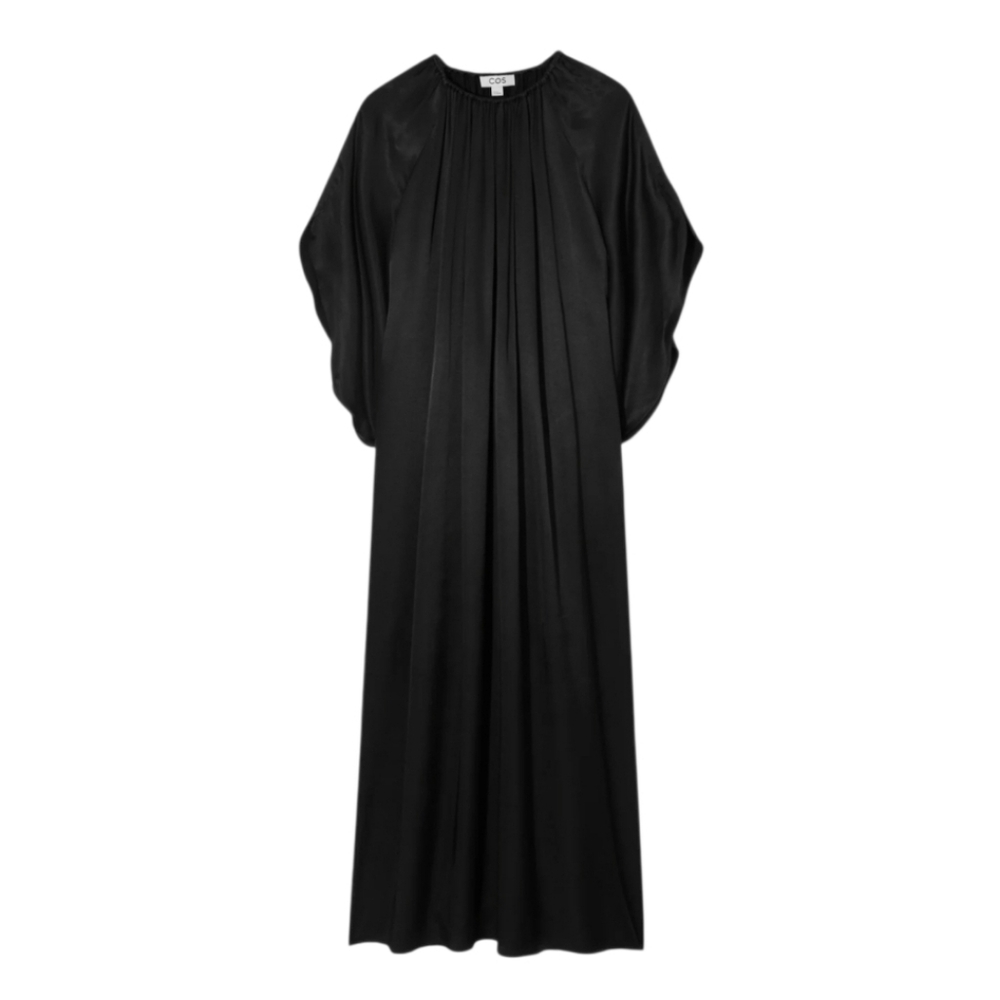COS Floaty Gathered Midi Dress, Contemporary Minimalist Black